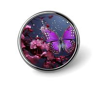 Purple Plum Butterfly Round Badge Exquisite and Fashionable Appearance Metal Emblem Round Button Pins for Clothing Bags Hat Decoration Jewelry Gift