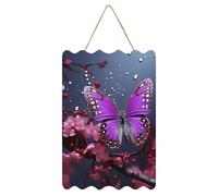 Purple Plum Butterfly Welcome Sign for Front Door Porch Spring Wall Decor Outdoor Home Sign with Rope Rustic Wooden Spring Door Hanger Farmhouse Hanging Wall Sign for Yard Decoration