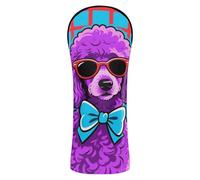 Purple Poodle Dog Blue Checkered Pop Art Golf Head Cover Premium Leather Accessories with Number Tags for Driver Hybrid and Fairway Woods 1pcs