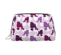 Purple Poodle Polka Dot Leather Toiletry Organizer Bag, Travel-Friendly Makeup Pouch for Women