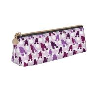 Purple Poodle Polka Dot Print Men Women Triangular Pencil Case Pouch Large-Capacity Office Stationery Organizer