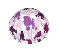 purple Poodle Polka Dot Print Shower Cap â€“ Double Layer Bath Hair Cap with Elastic Band Lining, Ideal for Home Spa, Hotel, and Travel