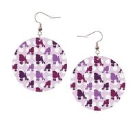 Purple Poodle Polka Dot Printed Faux Leather Earrings Set For Women, 1 Pair Lightweight Dangle Drop Pierced Earrings Jewelry Gifts For Women
