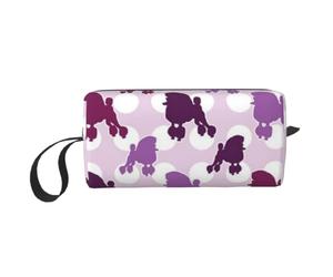 Purple Poodle Polka Dot Printed Travel Makeup Bag Portable Cosmetic Bag Makeup Case Toiletry Handbag Organiser for Women
