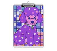 Purple Poodle Polka Dots Clipboard, A4 Acrylic Clipboard with Hanging Hole, Ultra-Light Clip Board - Holds 100 Sheets, Shatterproof Document Holder for Office, 12.5" X 8.5"