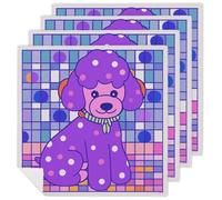Purple Poodle Polka Dots Cloth Napkins 18 X 18 Inch, 4 PCS Polyester Napkins, Soft & Absorbent Cloth Dinner Napkin for Wedding, Party, Restaurant, Elegant Table Decor