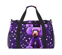 Purple Poodle Polka Dots Print Functional Travel Tote Ample Space Travel Bag Foldable Carry On Tote for Weekender