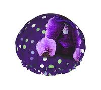 purple Poodle Polka Dots Print Shower Cap, Shower Cap for Women Reusable, Waterproof Bath Cap,Quick Drying Bath Hair Cap