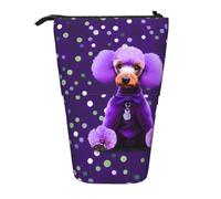 Purple Poodle Polka Dots Print Telescopic Pencil Case Portable Bag Makeup Pouch Stationery Organizer Office Travel