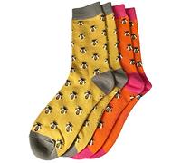 Purple Possum® Bee Socks Ladies 2 Pair Pack Bumble Bees Orange Yellow Pink Bees Bamboo Cotton
