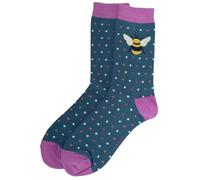 Purple Possum® Bee Socks Ladies Bumble Bees Blue Purple Polka Dot Spotty Bamboo Cotton 4-7 Shoe Size