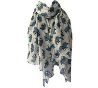 Purple Possum® Blue Elephant Print Scarf Ladies Off White Fair Trade 100% Pure Cotton Large Shawl Wrap