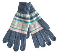 Purple Possum® Blue Gloves Ladies Pink Grey Striped Knitted Wool Angora Womens Full Winter Warm Cosy Stripy Gloves One Size