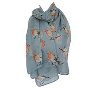 Purple Possum® Blue Robin Print scarf, Ladies Pale Blue birds wrap, Large Bird Shawl, Red Robins