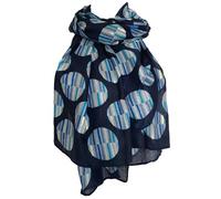 Purple Possum® Blue Scarf Circles Pattern Large Spotted Lightweight Wrap in Navy Blue Turquoise and Gold Women's Scarves
