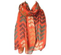 Purple Possum® Burnt Orange Scarf with Green and Brown Leaves Pattern Wmens Lightweight Wrap