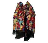 Purple Possum® Cat Scarf Multi Coloured Wrap Ladies Red Yellow Black Cats Lightweight Pashmina Shawl