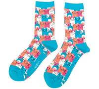 Purple Possum® Cat Socks Ladies Blue Pink Orange Cats Print Fun Novelty Bamboo Cotton Kitty Socks 1 Pair Size 4 to 7