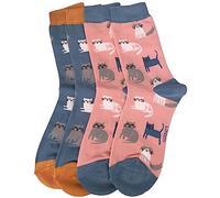 Purple Possum® Cat Socks Ladies Cats Print Fun Novelty Bamboo Cotton Womens Cute Kitten Kitty Socks (2 Pair Pack Pink and Blue)