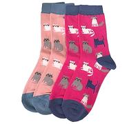 Purple Possum® Cat Socks Ladies Cats Print Fun Novelty Bamboo Cotton Womens Cute Kitten Kitty Socks (2 Pair Pack Pink)