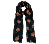 Purple Possum® Cow Scarf Ladies Highland Cows Cattle Black Cashmere Blend Lightweight Shawl Cute Wrap