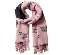 Purple Possum® Cow Scarf Ladies Highland Cows Cattle Pink Black Reversible Cashmere Blend Shawl Blanket Wrap Warm Cosy, L
