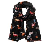 Purple Possum® Dachshund Scarf Ladies Sausage Dogs Wrap Cute Dog Print Womens Lightweight Cotton Blend Shawl (Black)