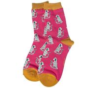 Purple Possum® Dog Socks Women's Dalmatian Cute Spotty Dogs Pattern in Hot Pink Bamboo Cotton Blend Size 3-7