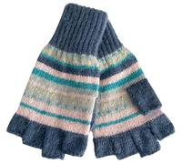 Purple Possum® Fingerless Gloves Ladies Blue Grey Pink Striped Knitted Winter Warm Cosy Wool Angora Blend Womens Gloves
