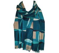 Purple Possum® Geometric Pattern Scarf in Teal Green Beige Womens Lightweight Patterned Wrap