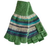 Purple Possum® Green Fingerless Gloves Ladies Blue and Grey Striped Knitted Winter Warm Cosy Wool Angora Blend Women's Gloves