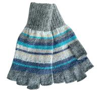 Purple Possum® Grey Fingerless Gloves Ladies Blue Striped Knitted Winter Warm Cosy Wool Angora Blend Women's Gloves