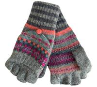 Purple Possum® Grey Fingerless Gloves Ladies Pink Convertible Mittens Black Stripes Womens Winter Warm Cosy Gloves