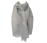 Purple Possum® Grey Floral Scarf Blue White Flowers Pattern Ladies Lightweight Wrap Women's Shawl