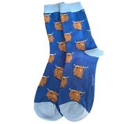 Purple Possum® Highland Cow Socks Ladies Cattle Cows Hairy Coos Blue Fun Novelty 1 Pair Size 3 to 7