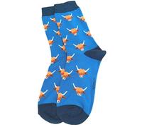 Purple Possum® Highland Cow Socks Ladies Cattle Cows Hairy Coos Blue Novelty Socks 1 Pair Size 4 to 7