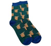 Purple Possum® Highland Cow Socks Mens Green Bamboo Blend Cattle Cows Gents Novelty Fun Socks 1 Pair Size 7-11