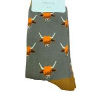 Purple Possum® Highland Cow Socks Mens Grey Bamboo Blend Cattle Cows Gents Novelty Fun Socks 1 Pair Size 7-11
