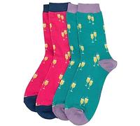 Purple Possum® Ladies Socks Prosecco Cheers 2 Pair Pack Champagne Wine Pink Green Novelty Bamboo Cotton (2 Pair Pack Pink and Green)