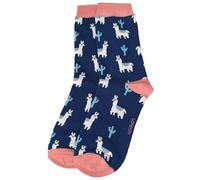 Purple Possum® Llama Socks Ladies Llamas Cute Bamboo Cotton Blend Blue Cactus Pattern Navy Fun UK Shoe Size 3-7 Womens Gift Idea