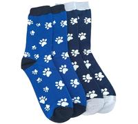 Purple Possum® Men's Socks 2 Pair Multi Pack Paw Print Pattern Dogs Cats Paws Novelty Socks in Blue and Navy Size 7 to 11