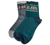 Purple Possum® Mens Socks Camper Van 2 Pair Multi Pack Fun Vans Green Blue Grey Gents Striped Socks