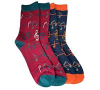 Purple Possum® Mens Socks Music Notes Navy Blue Cotton Bamboo Gents Novelty Fun Musical Notes Pattern UK Shoe Size 7-11 (2 Pack Blue & Burgundy)
