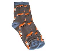 Purple Possum® Mens Socks Novelty Fox Foxes Fun Bamboo Cotton Blend UK Shoe Size 8-12 Gift Idea (Grey)
