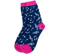 Purple Possum® Musical Notes Socks Women's Music Note Themed Fun Novelty Socks In Navy Blue and Hot Pink 1 Pair Size 3 to 7