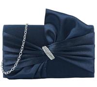 Purple Possum® Navy Blue Clutch Bag Ladies Satin Wedding Prom Evening Shoulder Bag Diamante and Bow Trim
