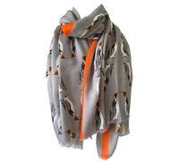 Purple Possum® Penguin Scarf Ladies Grey Orange Shawl Cotton Blend Large Penguins Bird Birds