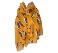 Purple Possum® Penguin Scarf Ladies Mustard Yellow Shawl Cotton Blend Large Penguins Bird Birds