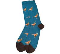 Purple Possum® Pheasant Socks Teal Blue Bamboo Cotton Blend Pheasants Men's Novelty Socks Size 6-11