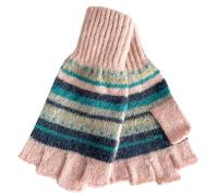 Purple Possum® Pink Fingerless Gloves Ladies Blue Grey Striped Knitted Winter Warm Cosy Wool Angora Blend Womens Stripy Gloves